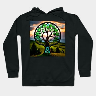 Shamrock Stained Glass Fantasy Tree at Sunset Hoodie